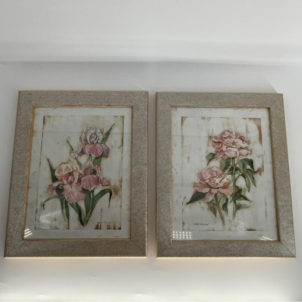 Carol Robinson Pink Floral Framed Art Prints Set of 2 Peonies Irises 10x12